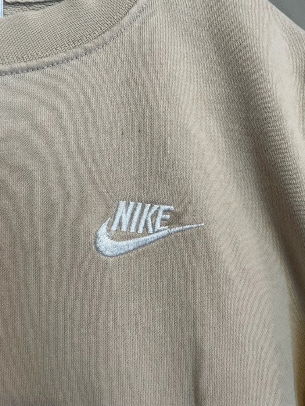 Nike Women's Crewneck Sweatshirt in Light Beige with White Logo swoosh tan casua - Picture 2 of 6